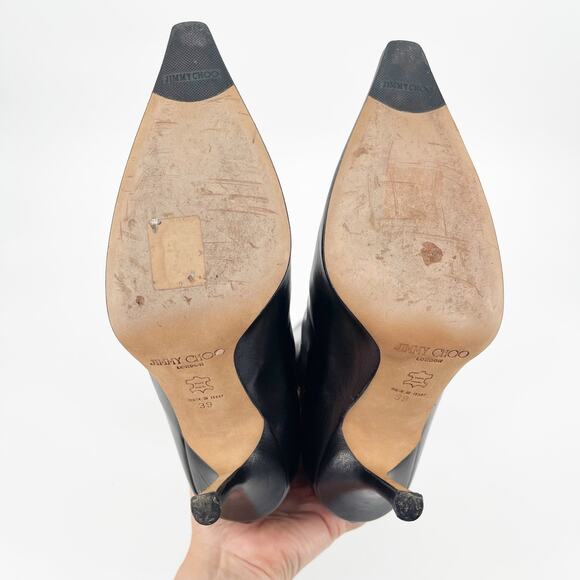 Jimmy Choo Peony Black Leather Pointed Square Toe Knee High Heeled Boot IT 39 - Picture 9 of 12